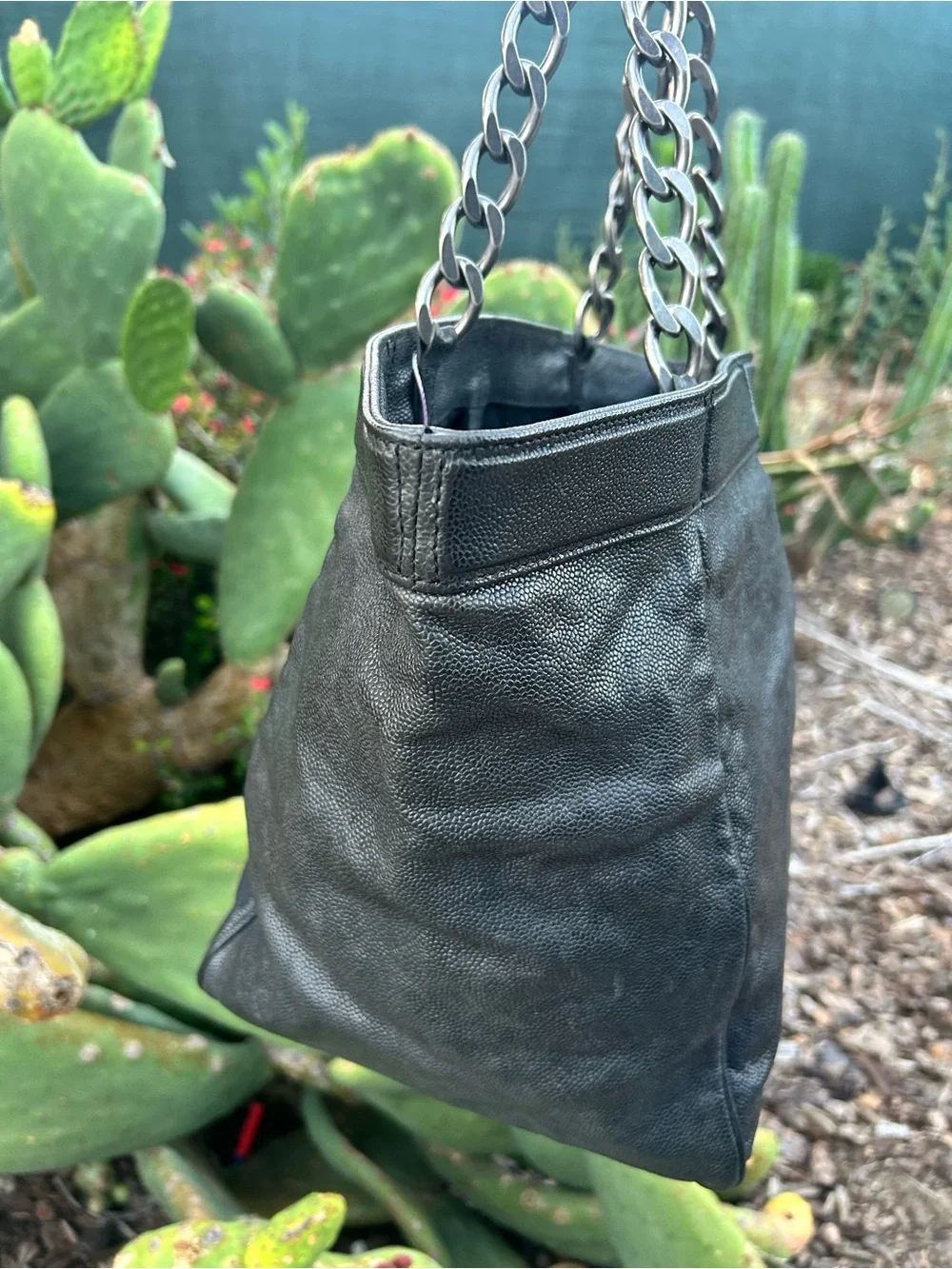 CHANEL Black Caviar CC Logo Chain-Handle Tote